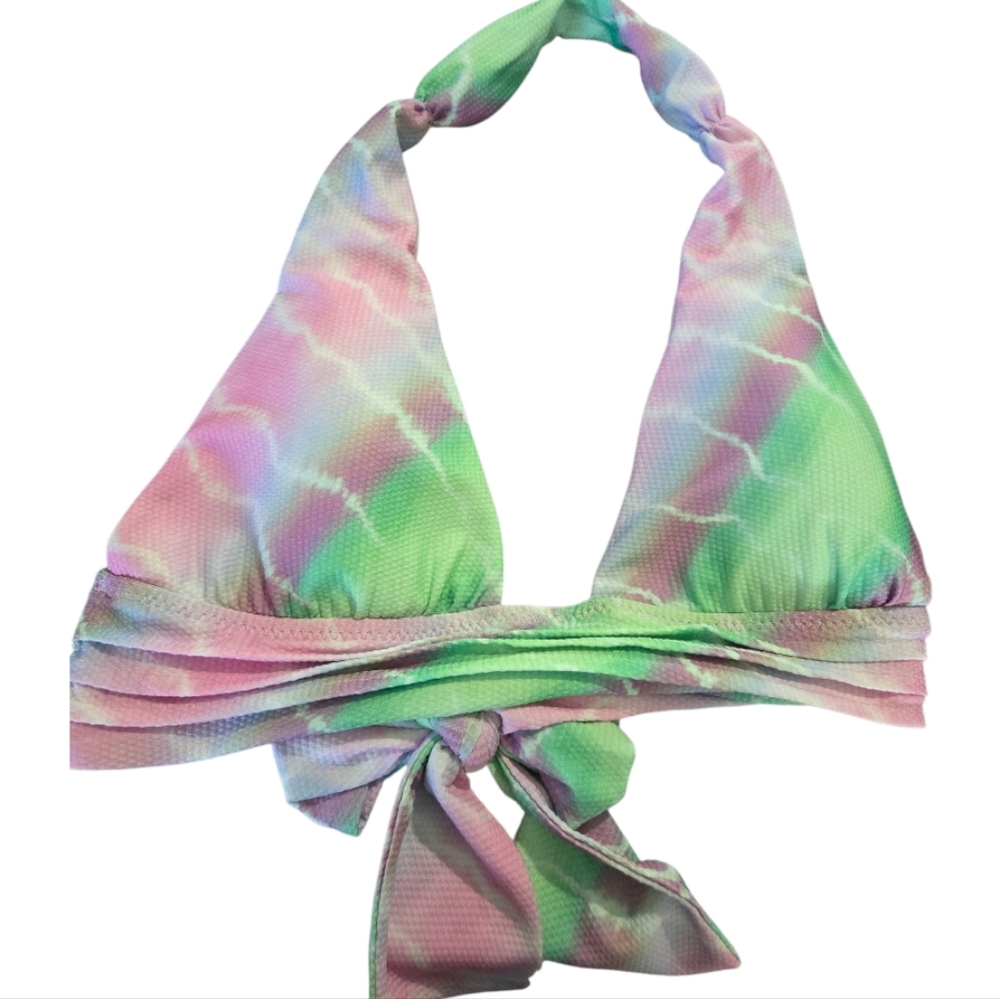 Isabella Rose Swim Pastel Tie-Dye Halter Bikini Top, Large